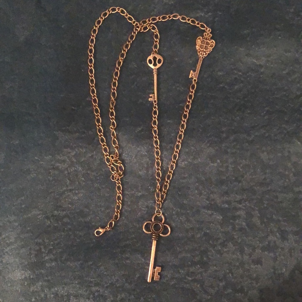 Skeleton key necklace with antique finish
